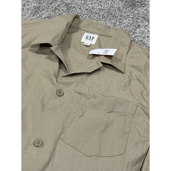 GAP Men's Khaki Utility Button Down Shirt Long Sleeve Front Pockets NWT Large - Picture 2 of 6